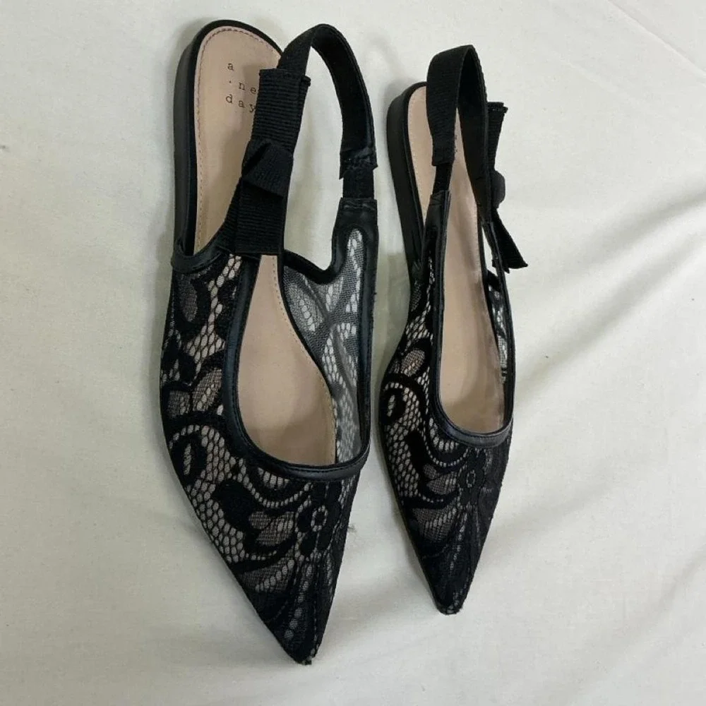 Elegant black‎ lace slingback flats from A New Day